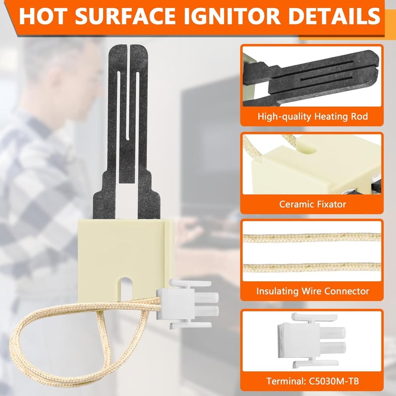 Bogda 62-22868-93 Furnace Ignitor Hot Surface Replacement for Rh-eem, Ru-ud, Weath-erking Replace Part 62-22868-01, 62-22441-01, 62-23460-01, 62-22548-01 Flat Style Hot Surface Ignitor - Image 2